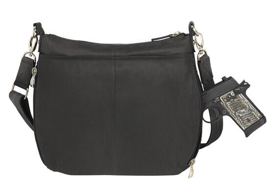 Gun Tote'n Mamas Chrome Zip Concealed Carry Handbag in Black with zippered closure